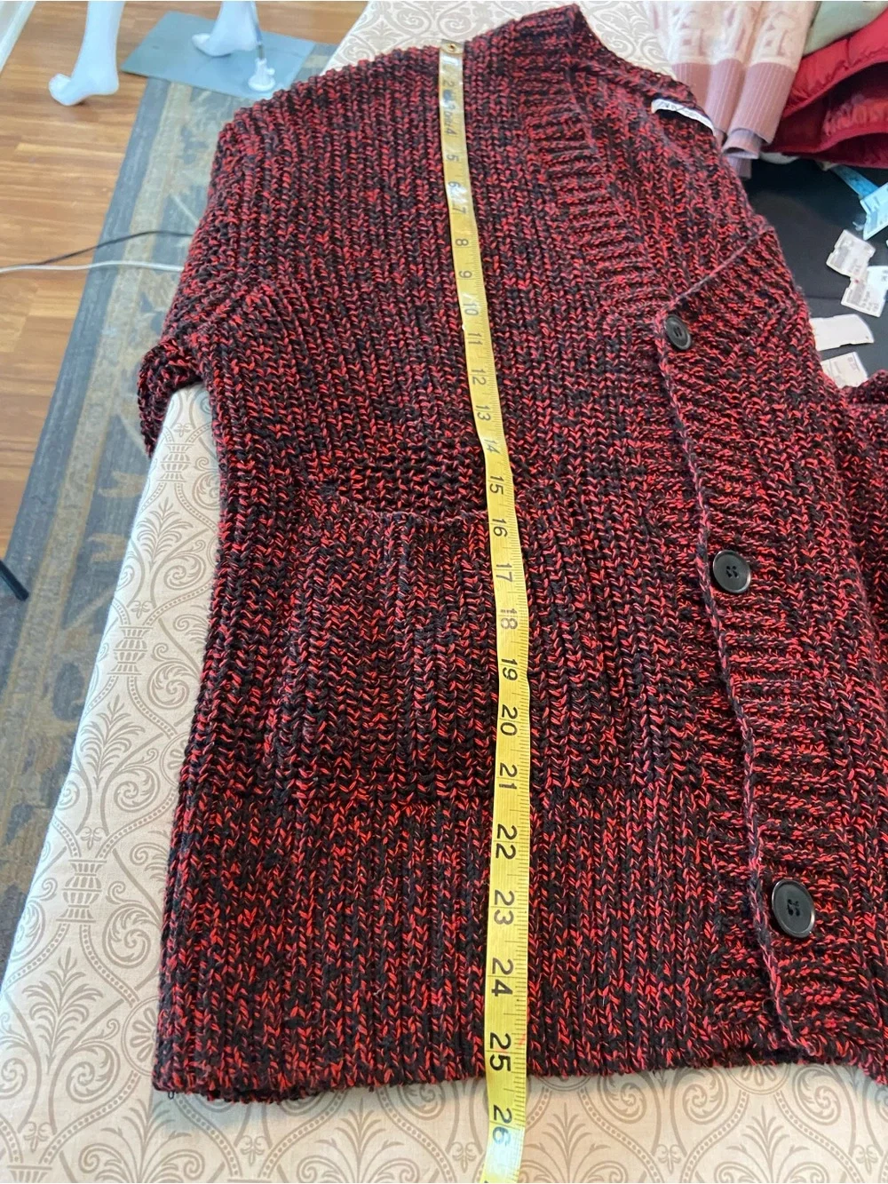Zara Chunky Marled Space Dyed Red-Black Cardigan Sweater Oversized Medium M - Picture 3 of 10